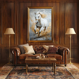 Majestic Galloping White Horse Abstract Artistic Poster