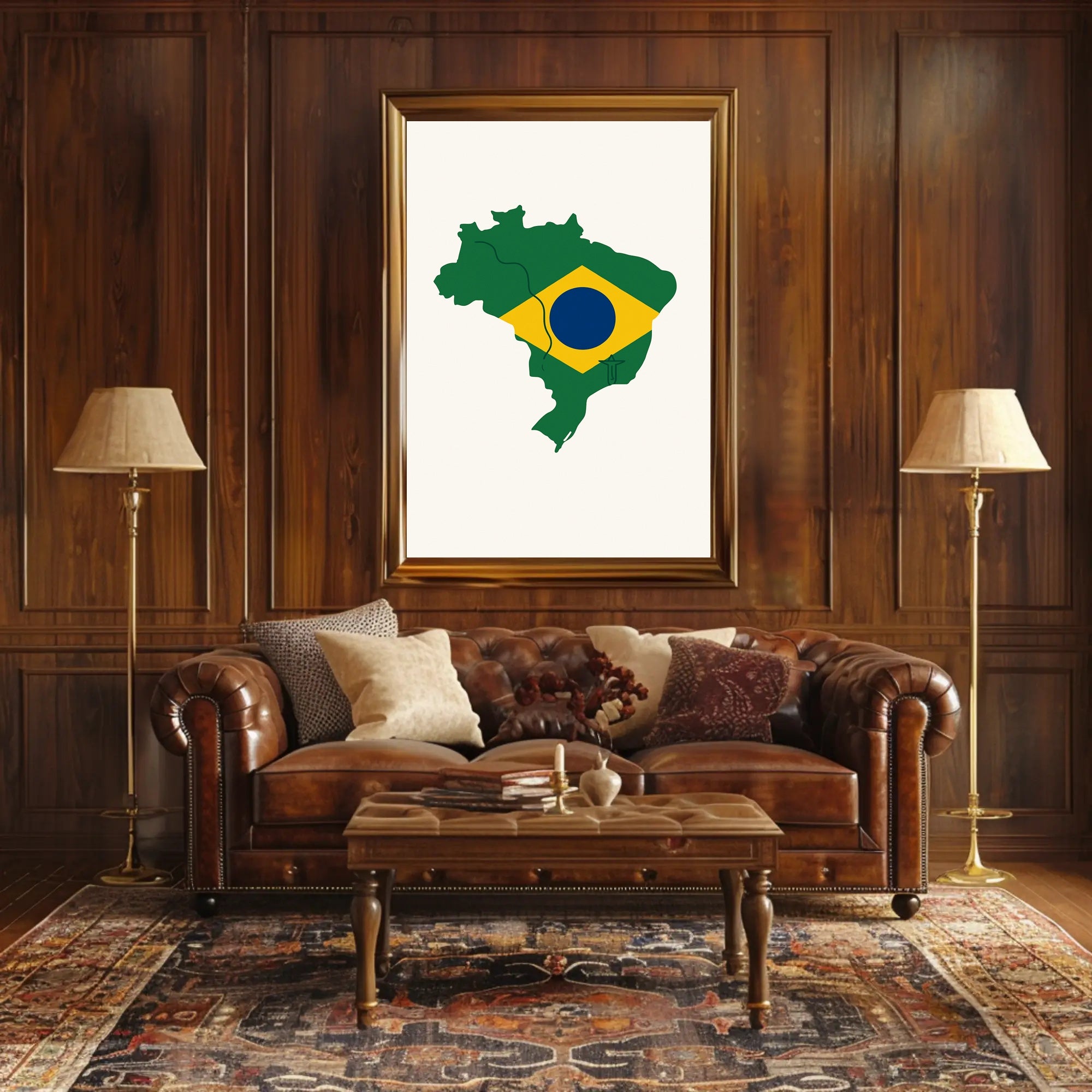 Artistic Brazil Map in National Colors Country Flag Poster