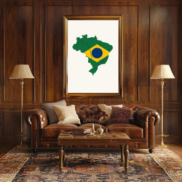Artistic Brazil Map in National Colors Country Flag Poster