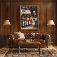 Whimsical American Flag Lemonade Stand Scene Poster