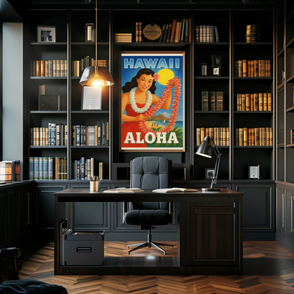 Vintage Hawaii Girl Lei Diamond Head Beach Travel Poster