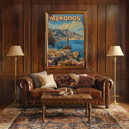 Scenic Mykonos Vintage Travel Art Poster