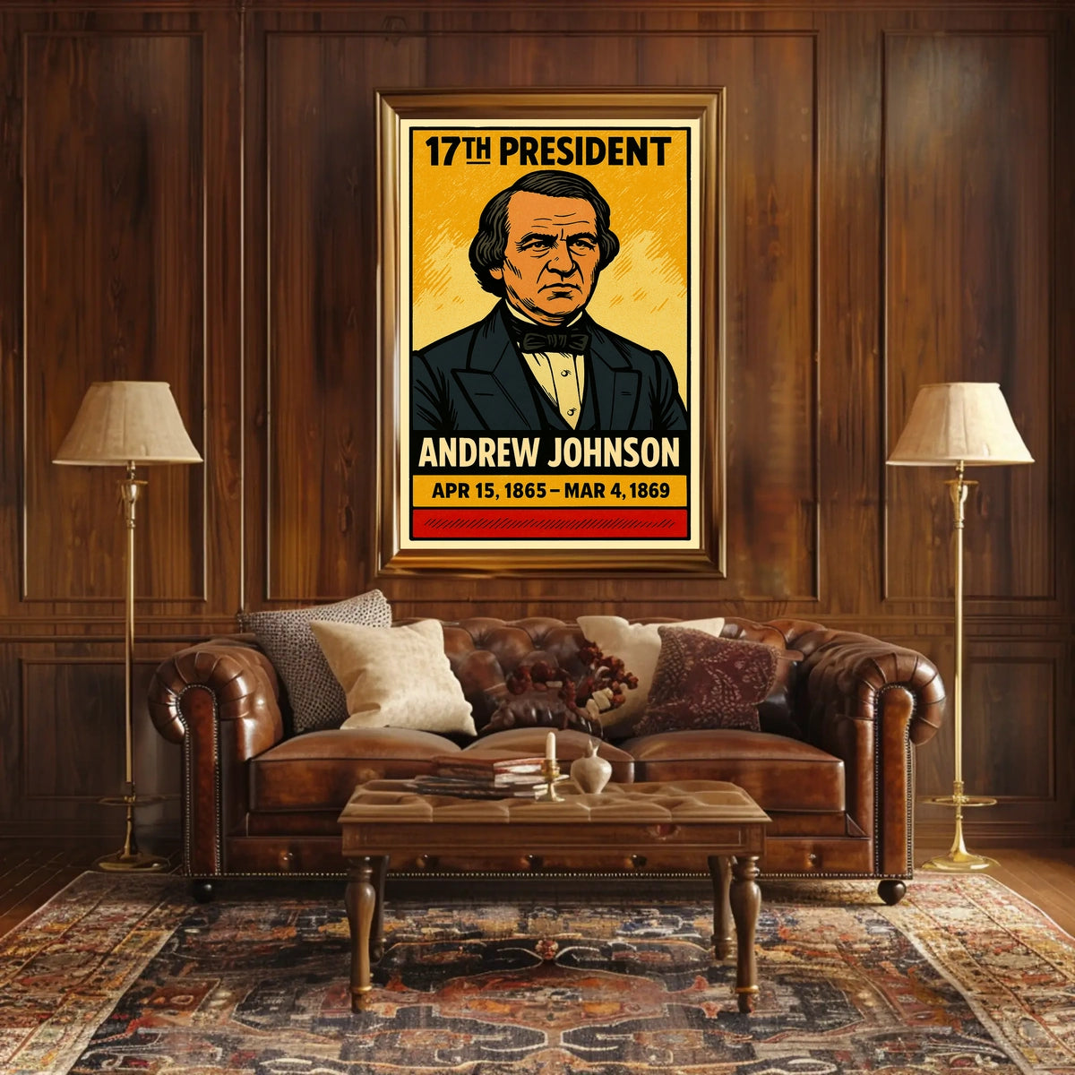 Andrew Johnson 17th President of the United States Inked Comic Style Poster