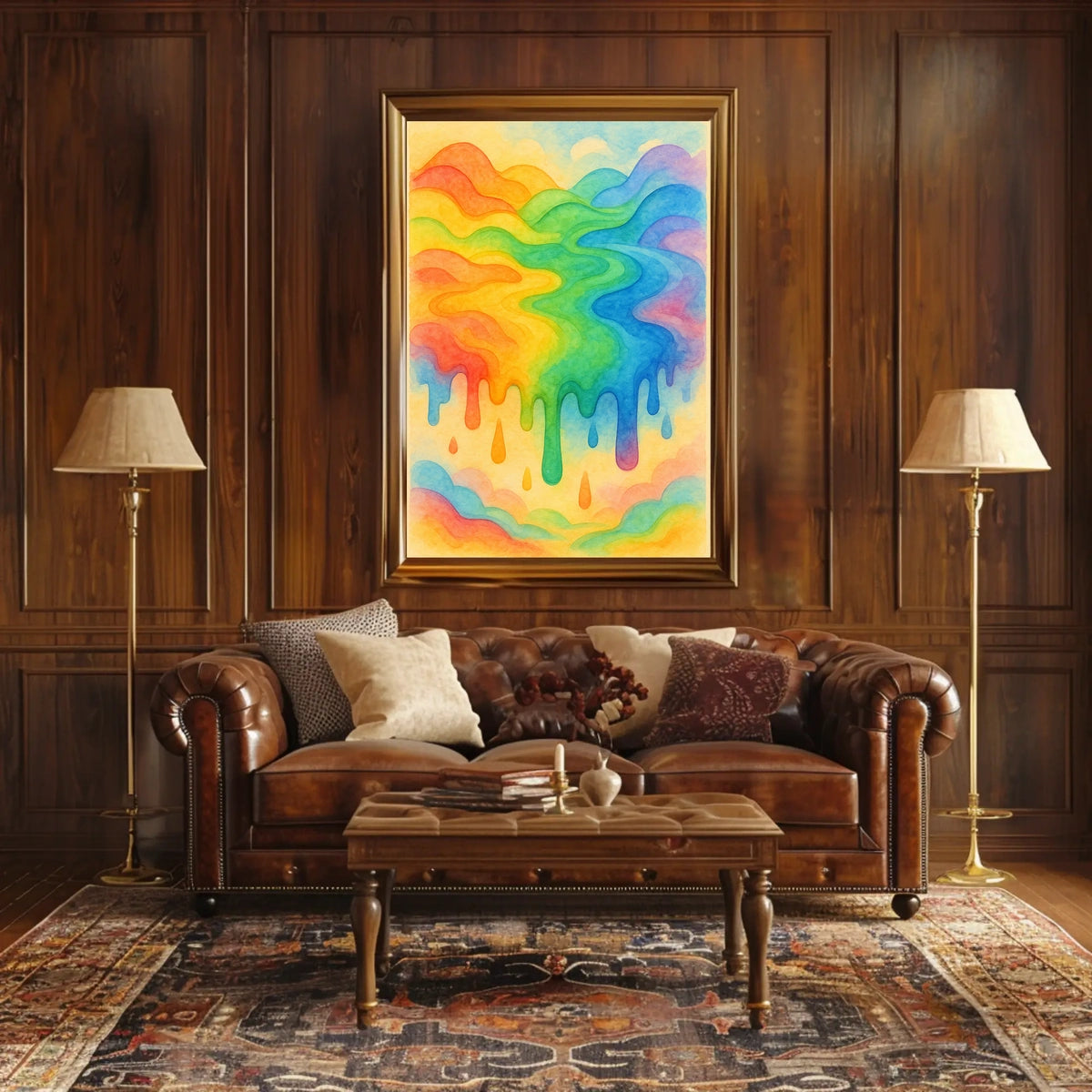 The poster displays an abstract, vibrant scene of flowing rainbow colors. The core Travel Poster