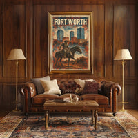 Fort Worth Cowboy Cityscape Vintage Collector Poster
