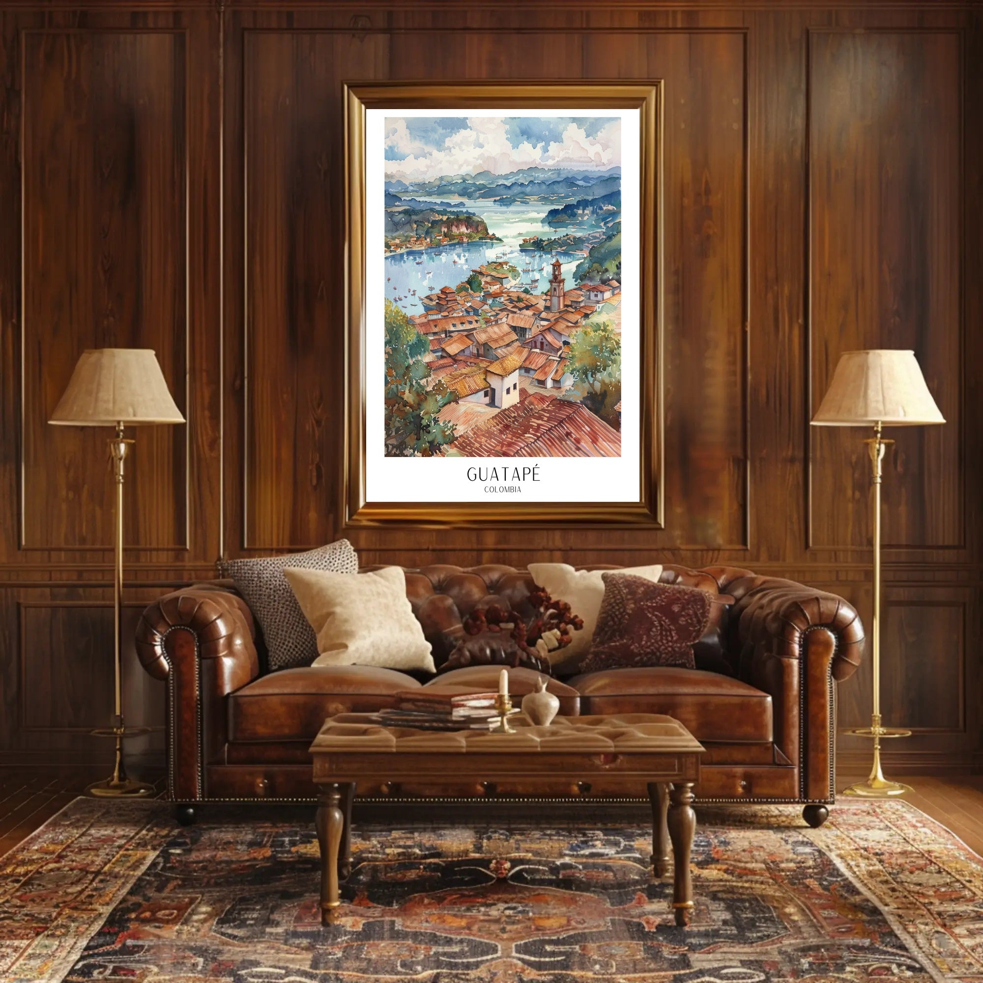 Guatapé Colombia Watercolor Scenic Travel Poster PosterGoat