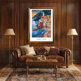 Cinque Terre Coastal Watercolor Travel Poster PosterGoat