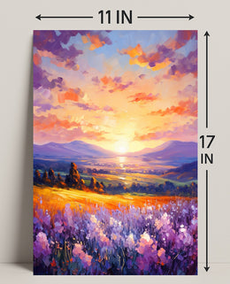 Vibrant Sunset Over Fields Poster