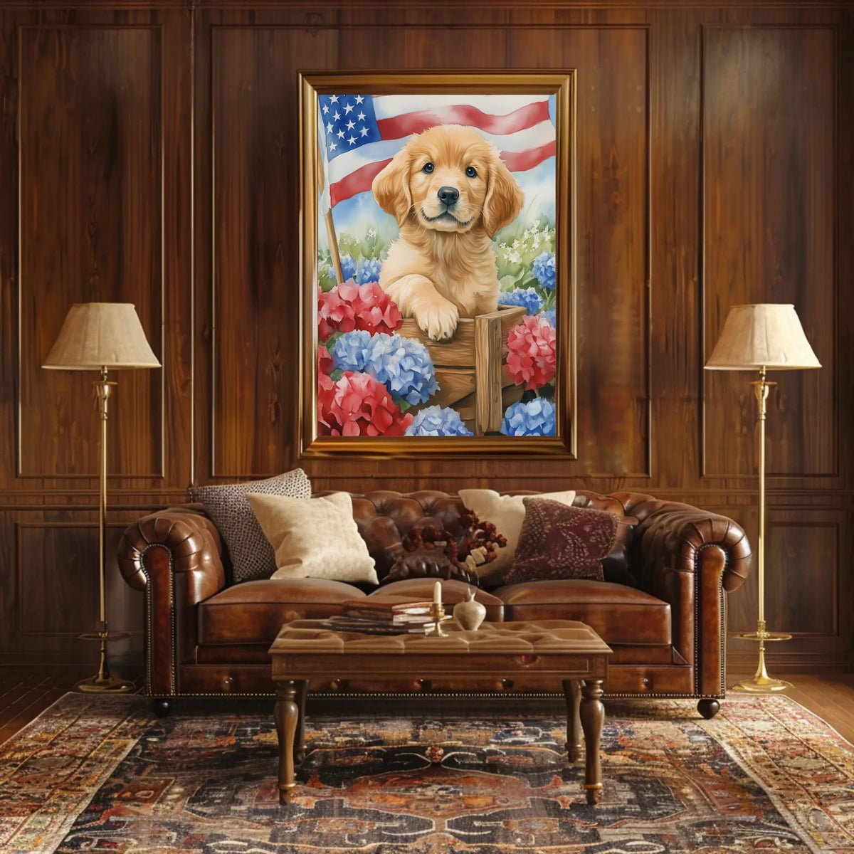 Golden Retriever Puppy In A Wagon With Flowers Poster