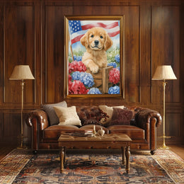 Golden Retriever Puppy In A Wagon With Flowers Poster