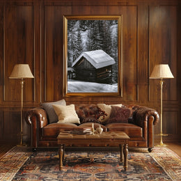 Snow-Covered Cabin in Winter National Park Poster