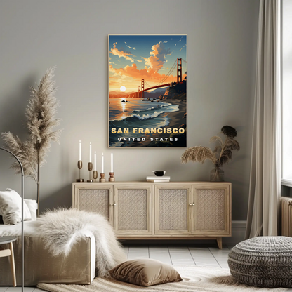 San Francisco Golden Gate Sunset Vintage Travel Poster