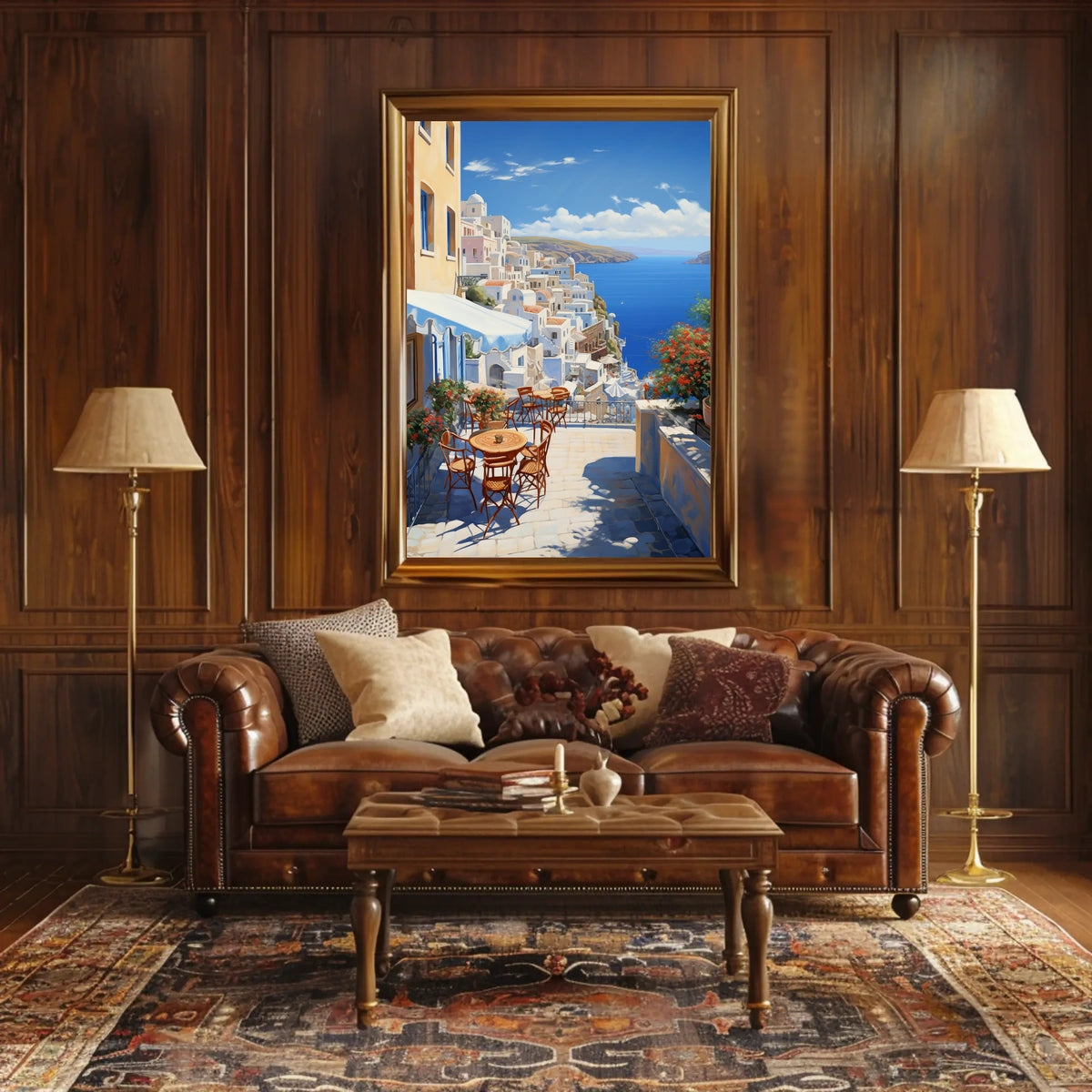 Santorini Coastal Paradise Scene: Travel Poster