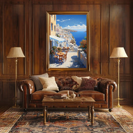 Santorini Coastal Paradise Scene: Travel Poster