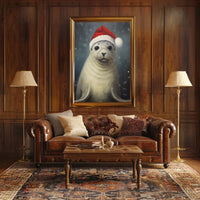 Festive Seal In Santa Hat Poster