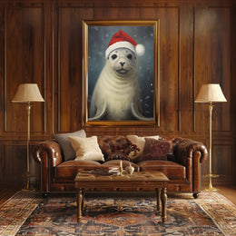 Festive Seal In Santa Hat Poster