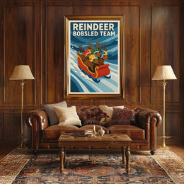 Reindeer Bobsled Team Poster