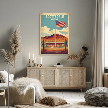 Scottsdale Arizona Desert Flag Cactus Vintage Travel Poster