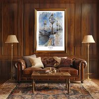 Watercolor Elegance: Pont Alexandre III Urban or Cityscape Poster PosterGoat