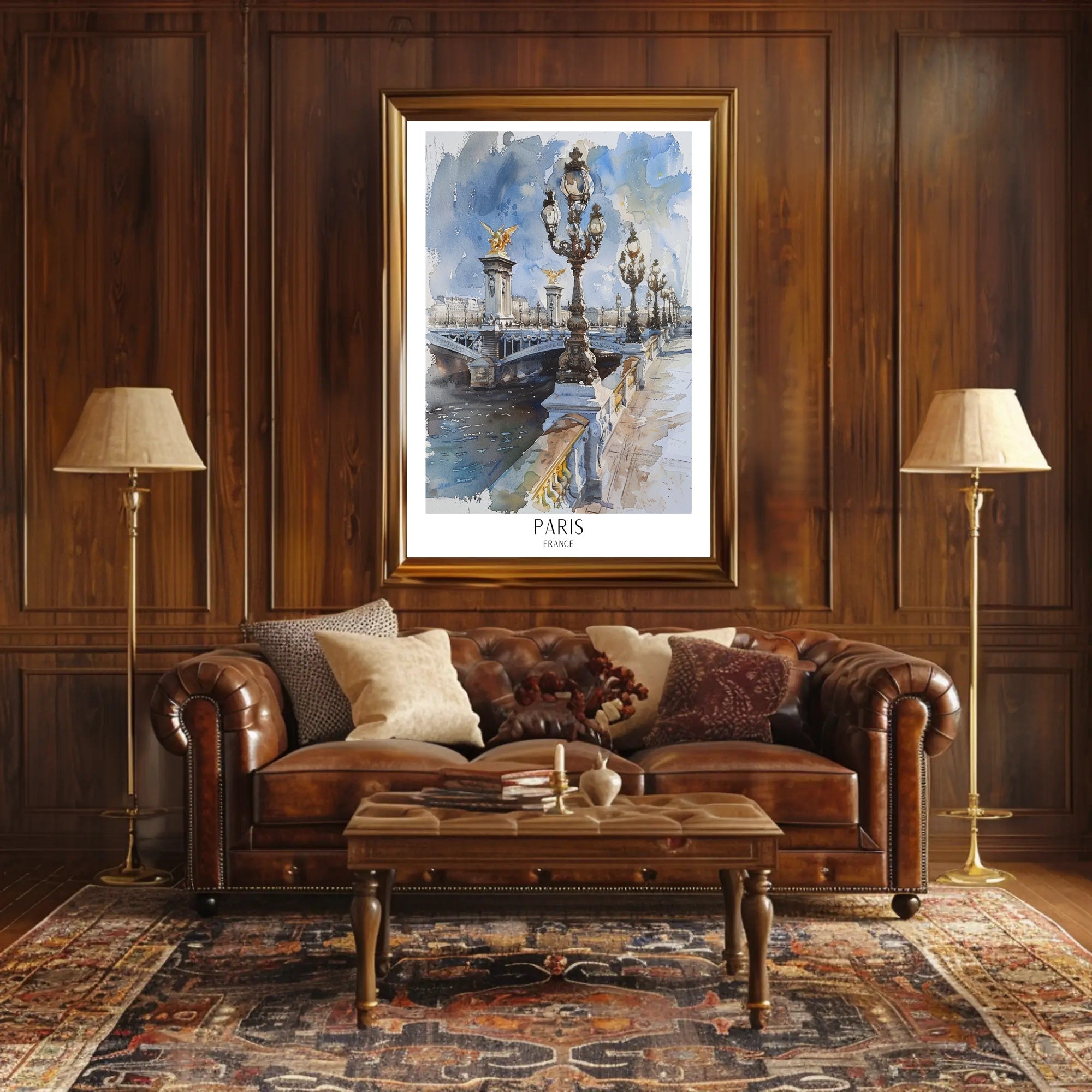 Watercolor Elegance: Pont Alexandre III Urban or Cityscape Poster PosterGoat