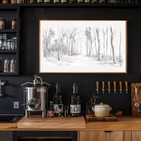 Tranquil Winter Forest Pencil Sketch Art Poster