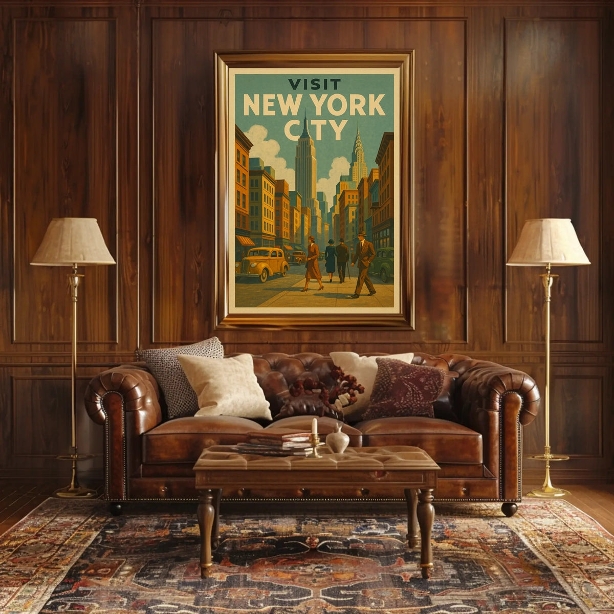 Visit New York Poster Vintage Travel Cityscape Wall Art