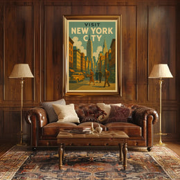 Visit New York Poster Vintage Travel Cityscape Wall Art
