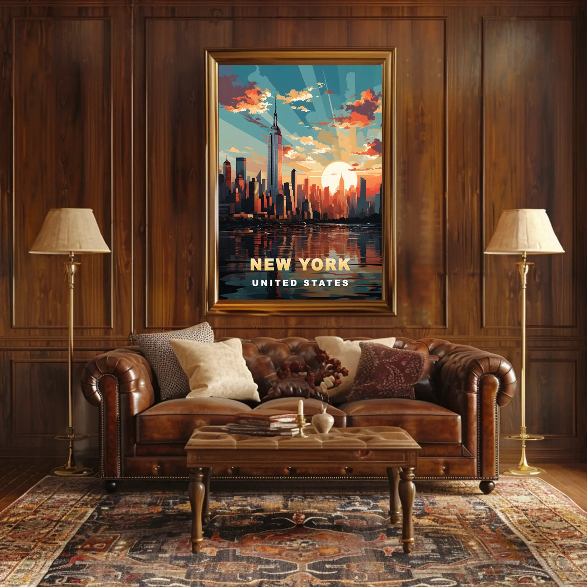 New York Cityscape Sunset View Poster Modern Wall Art
