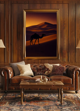 Camel Silhouette at Sunset Travel Poster