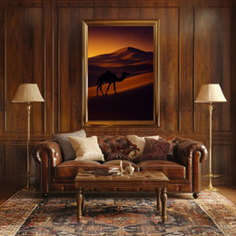 Camel Silhouette at Sunset Travel Poster