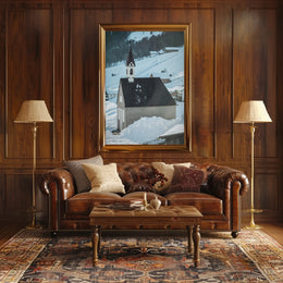 Winter Chapel in the Mountains Poster