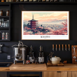 Kyoto Serenity: Cherry Blossoms and Pagoda Cultural Poster