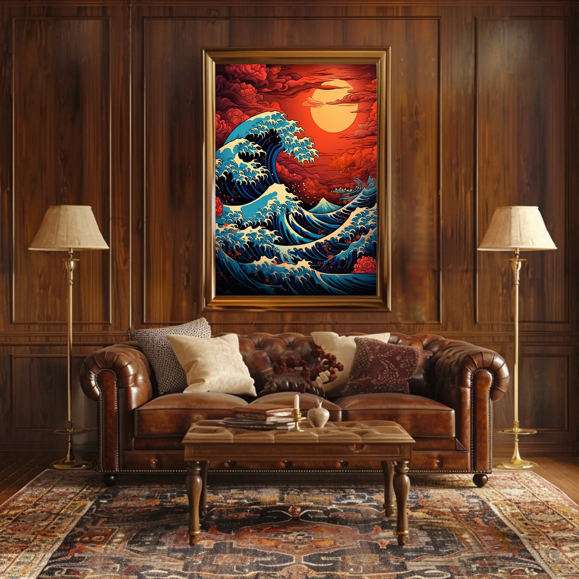 The Great Wave And Fiery Sky Poster PosterGoat