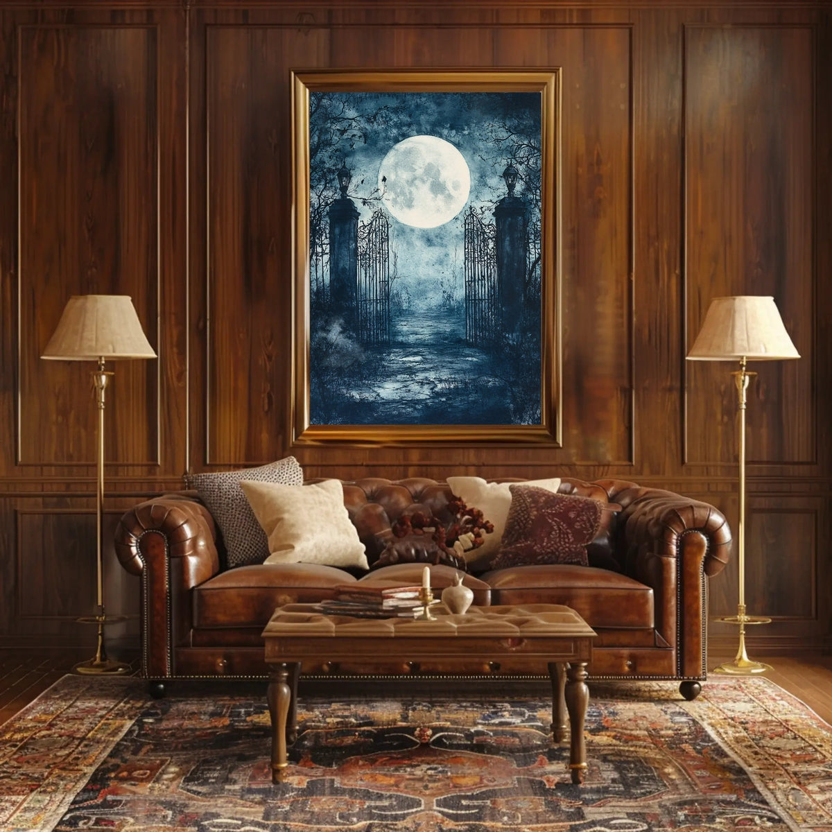 Mysterious Moonlit Gate Scene Artistic Poster