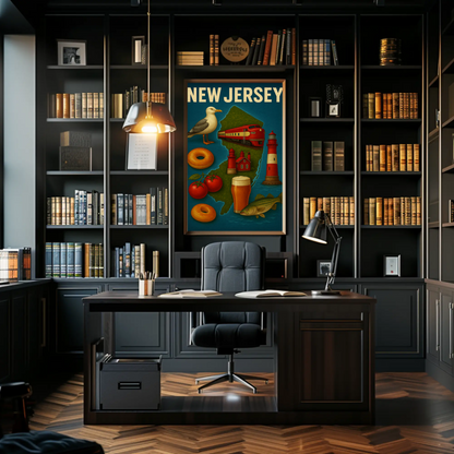 New Jersey Icons Lighthouses Bagels Beer Tomato Pride Travel Poster Travel Poster