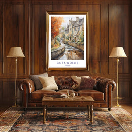 Cotswolds English Countryside Watercolor Travel Poster PosterGoat