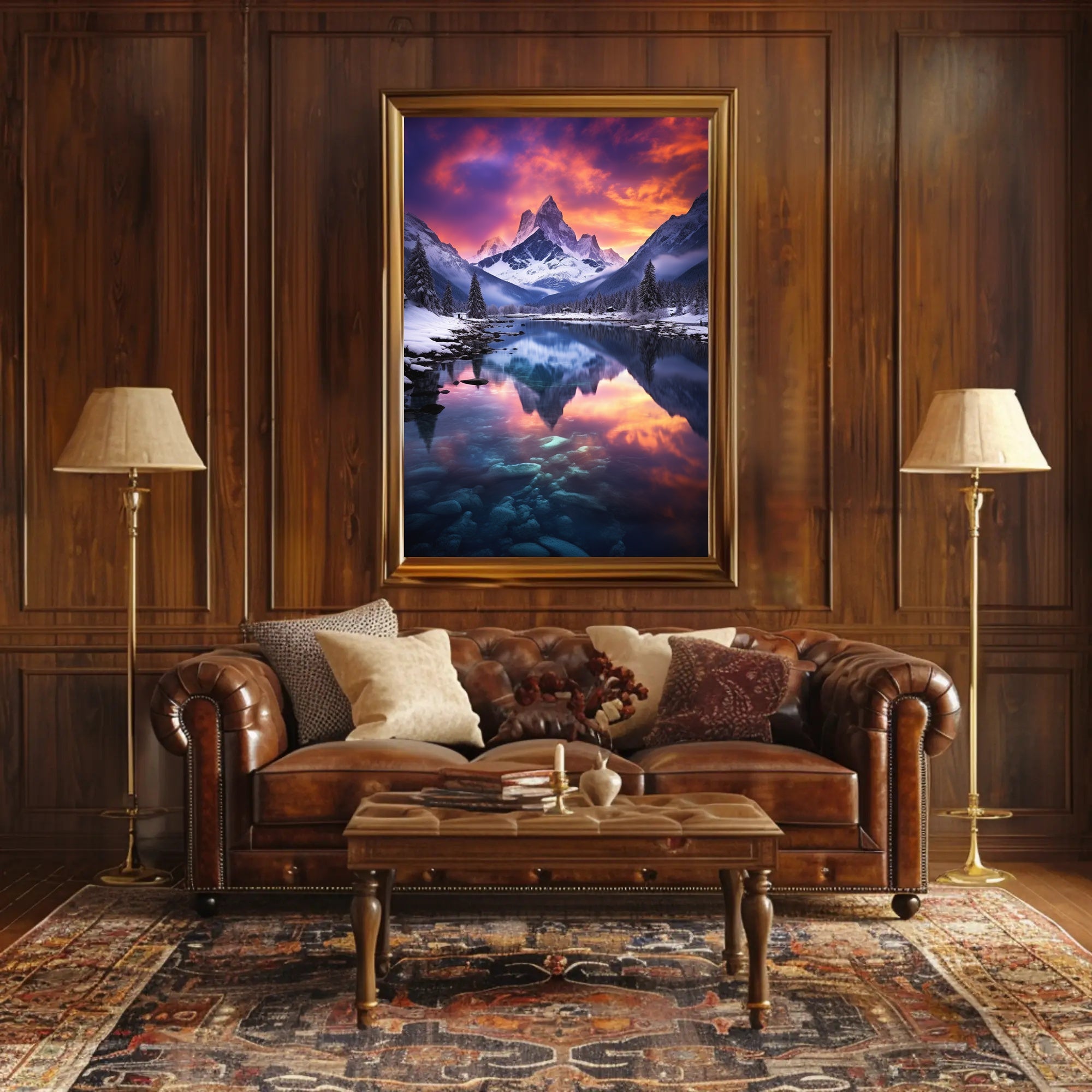 Serene Snowy Mountain Landscape at Sunset - National Park Poster