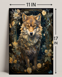 Majestic Wolf In Floral Frame Poster PosterGoat