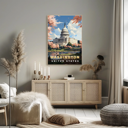 Washington DC United States Capitol Spring Vintage Travel Poster