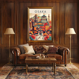 Osaka Blend of Historical and Modern Travel Poster