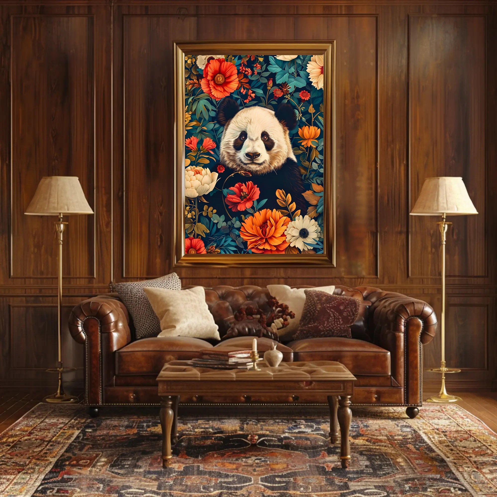 Panda in Bloom: Artistic Harmony Animal Poster