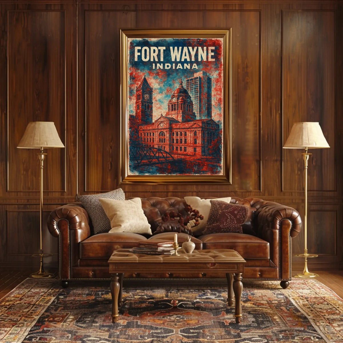 Fort Wayne Retro Cityscape Travel Poster