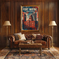 Fort Wayne Retro Cityscape Travel Poster