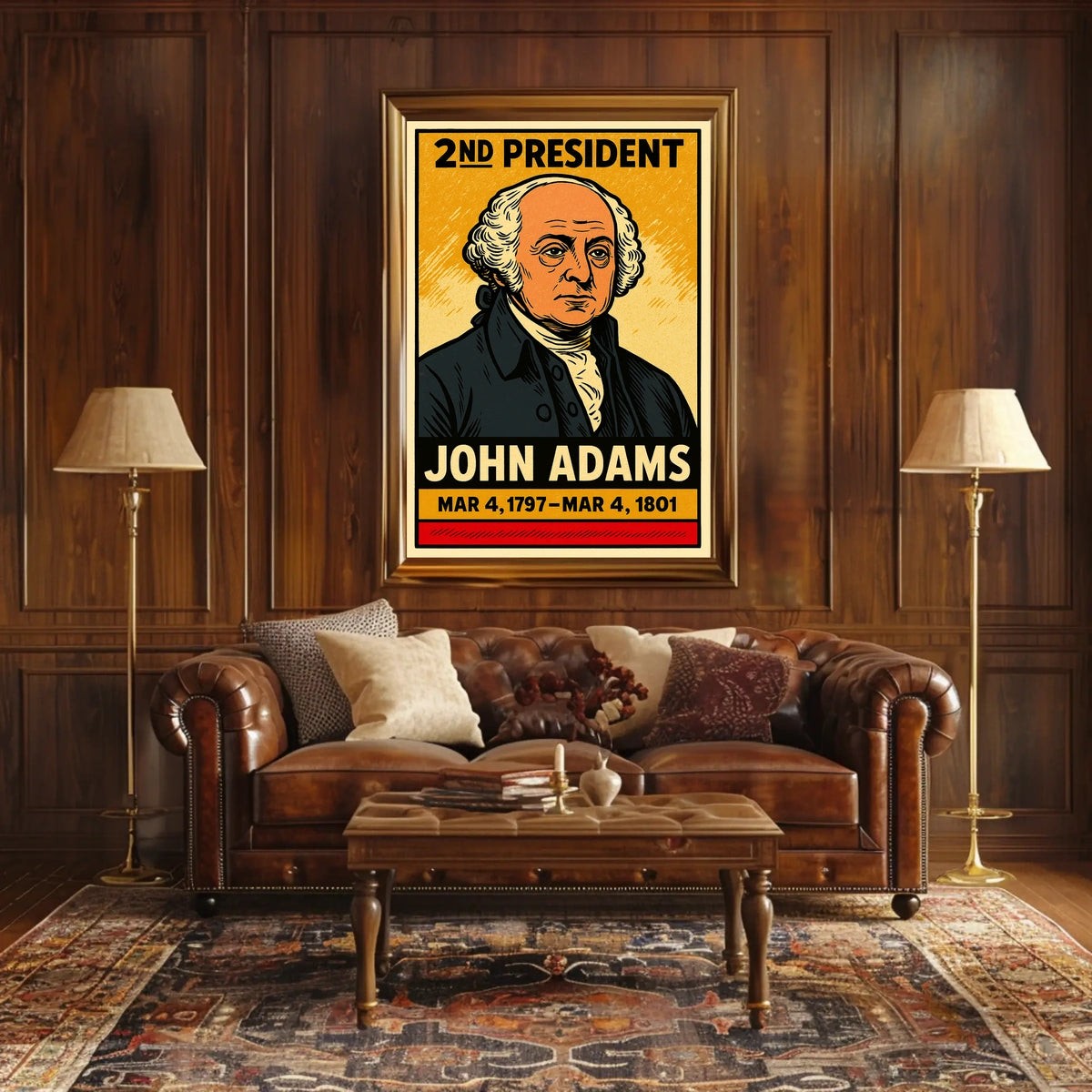 John Adams 2nd President of the United States Inked Comic Style Poster