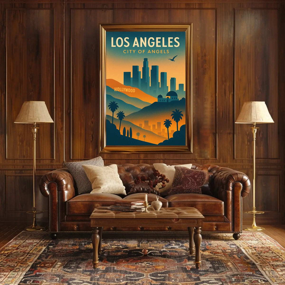 Los Angeles Retro Skyline Travel Poster Art