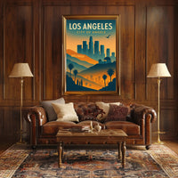 Los Angeles Retro Skyline Travel Poster Art