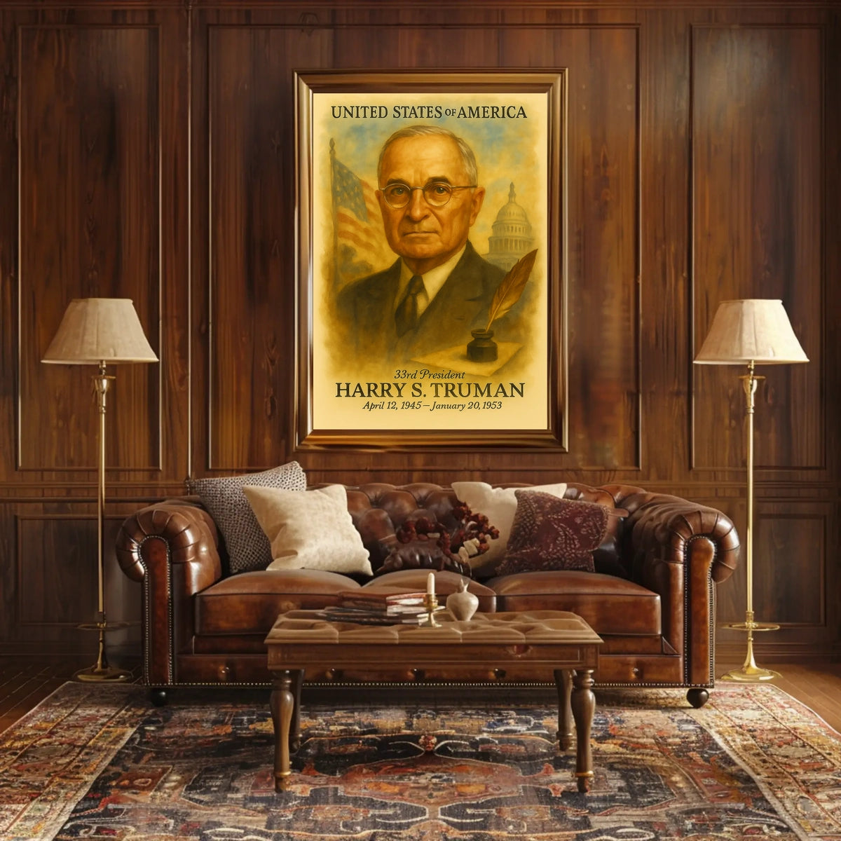 Harry S. Truman 33rd President of the United States Vintage Watercolor Poster