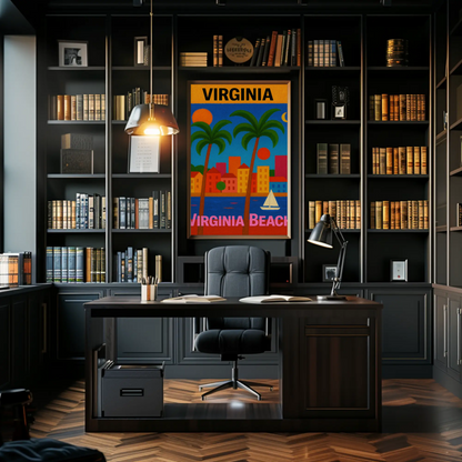 Virginia Beach Colorful Palms Cityscape Sunset Travel Poster