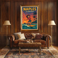 Naples Florida Surfing Poster Wall Art Coastal Decor