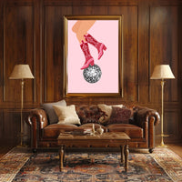 Retro Cowboy Boots Disco Ball Pop Culture Poster PosterGoat
